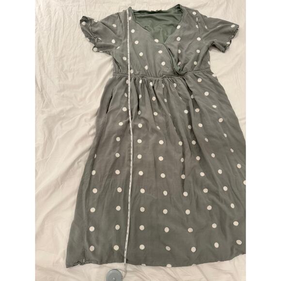 Bohme Wrap Midi Dress Women's Large Sage Green Pockets Boho Cottagecore Peasant - Picture 13 of 16